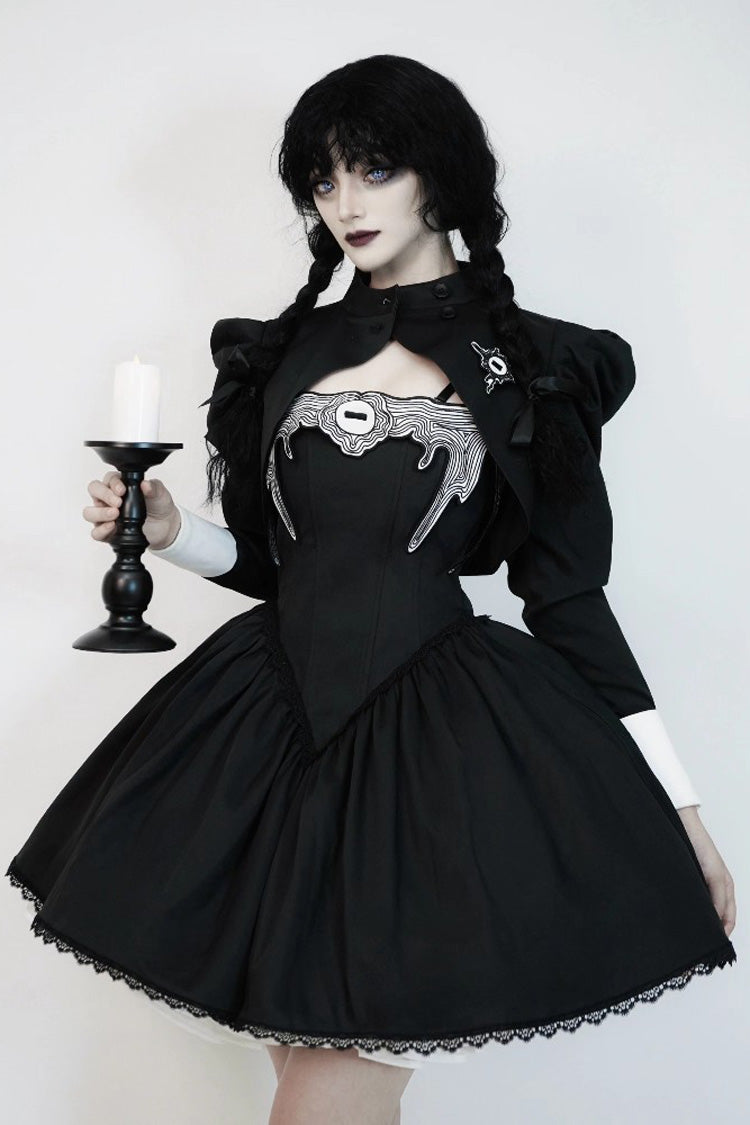Black Demon's Eye Sleeveless Ruffled Bow Gothic Lolita Dress Short Version