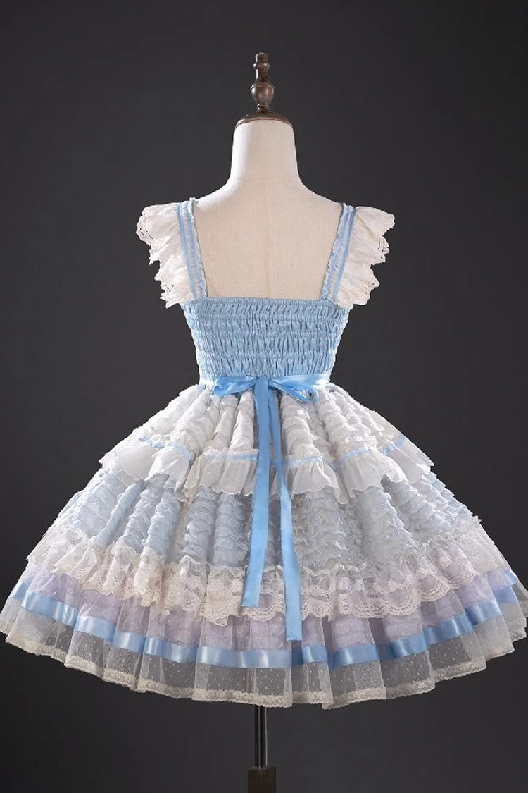 Blue Moonstone Sleeveless Ruffle Embroidery Bowknot Lace Fishbone Sweet Princess Lolita Dress