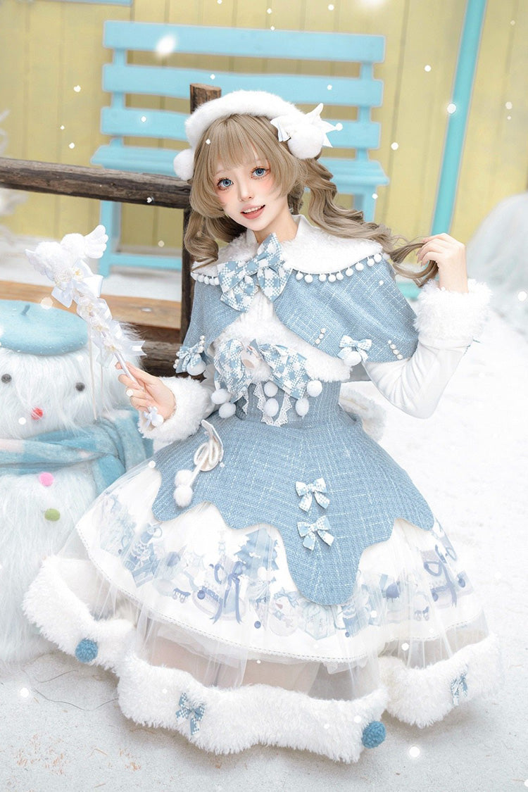 Light Blue Rolling Snowballs Printed Bow Sweet Lolita Jsk Dress Set