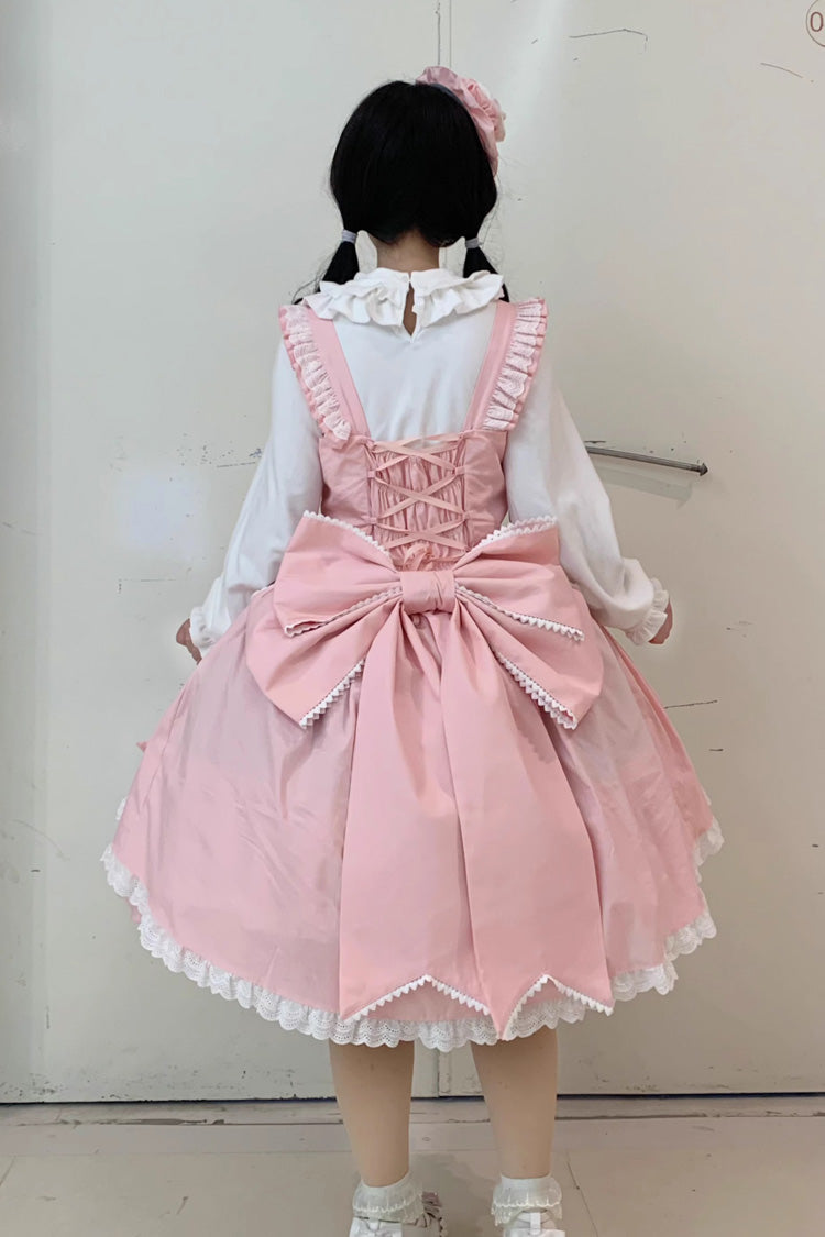 Grisha Sleeveless Triple-Layered Ruffle Cardigan Bowknot Lace Sweet Plus Size Lolita Jsk Dress 3 Colors