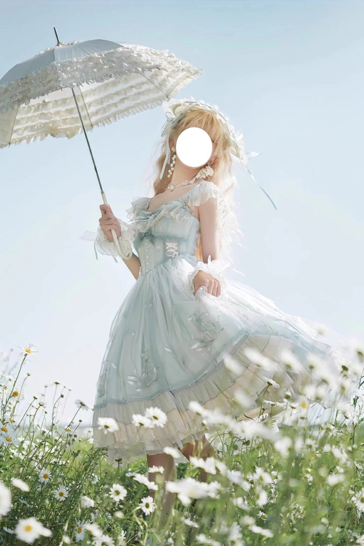 Light Green Love Is Coming Multi-layer Ruffle Embroidery Bowknot Sweet Princess Lolita Jsk Dress