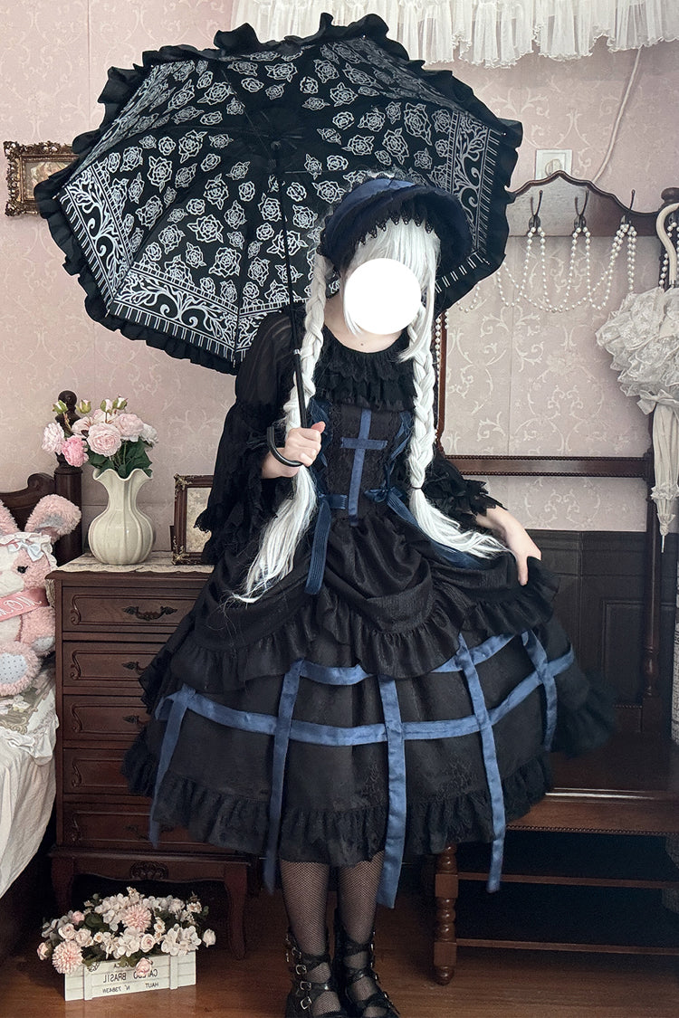 Lilith's Cage Sleeveless Print Ruffle Bowknot Lace-Up Gothic Elegant Lolita Jsk Dress 2 Colors