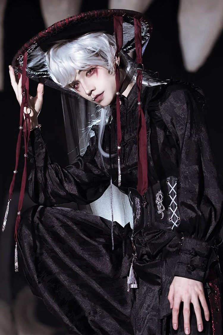 Bone Dragon Stand Collar Long Sleeves Ruffle Embroidery Ouji Fashion Classic Lolita Blouse 3 Colors