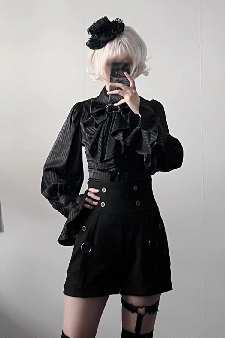 Moonstone Lapel Collar Long Sleeves Vertical Striped Print Ruffle Ouji Gothic Prince Lolita Blouse 3 Colors