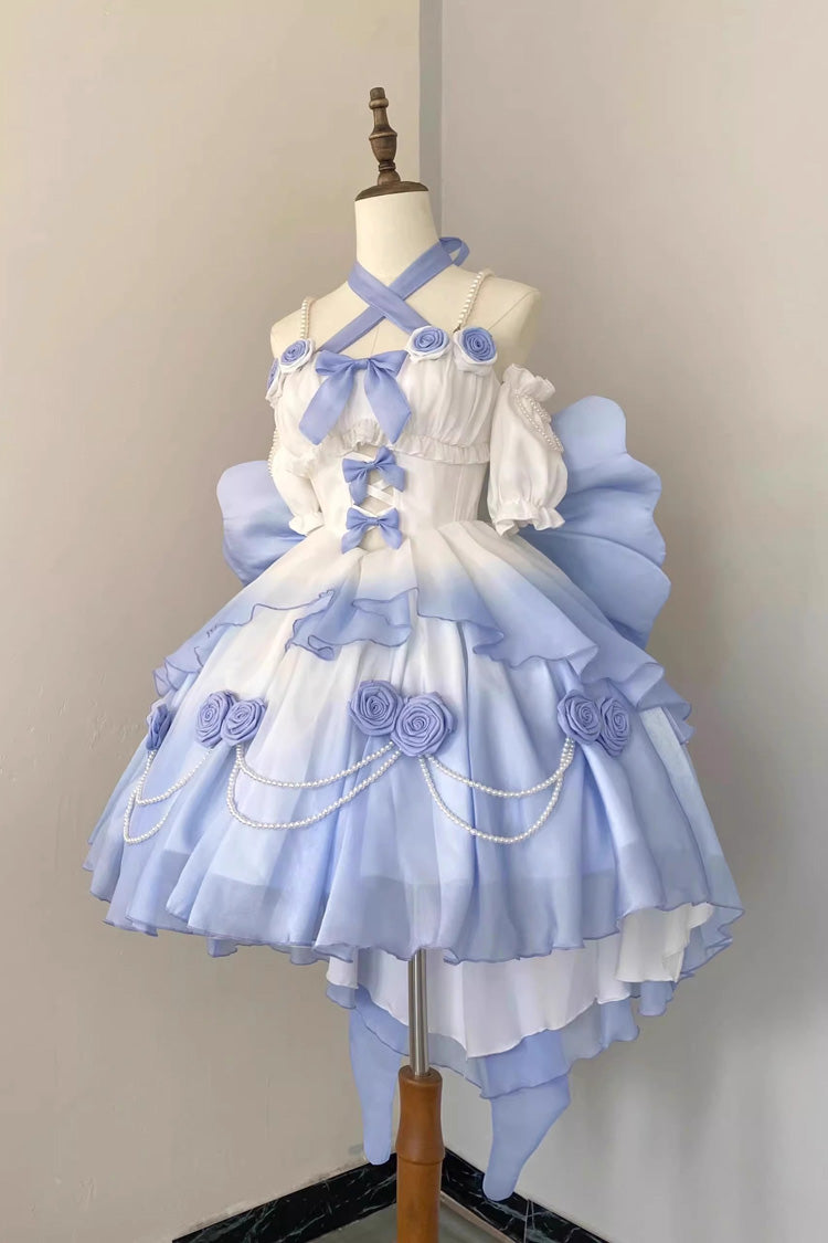 Gradient Blue Hanayome Hollow Bowknot Sweet Princess Lolita Dress