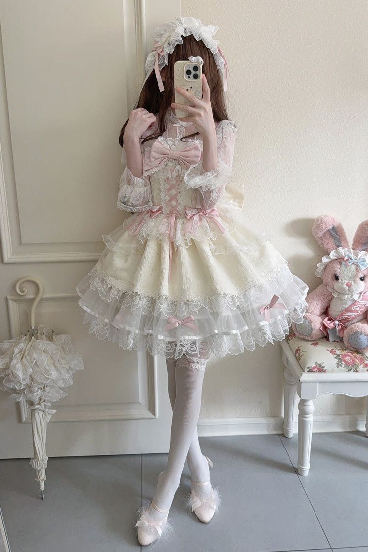 Apricot Fleishi Island Sleeveless Ruffle Bowknot Lace Slim Sweet Ballet Lolita Jsk Dress