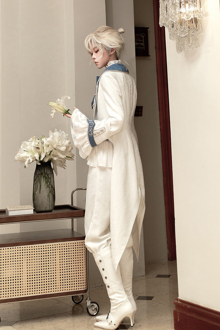 White Moonlit Paladin Prince Ruffle Embroidery Bowknot Classic Prince Handsome Ouji Lolita Set