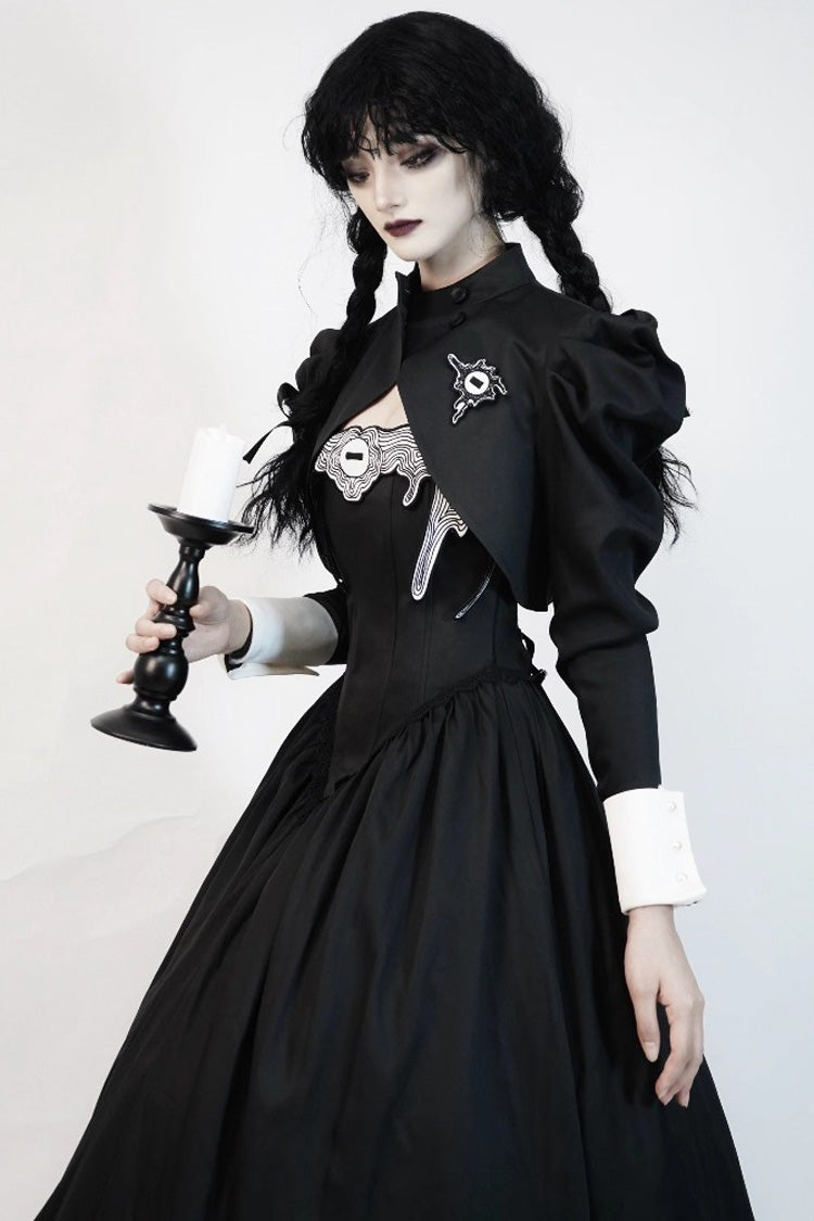 Black Demon's Eye Sleeveless Ruffled Bow Gothic Lolita Dress Long Version