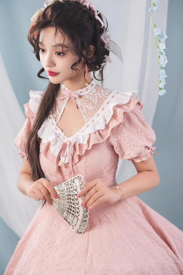 Pink Short Sleeves Ruffle Bowknot Sweet Princess Lolita Dress