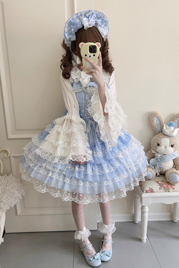 Blue Love Overture Multi-Layered Ruffle Bowknot Lace Sweet Lolita Jsk Dress