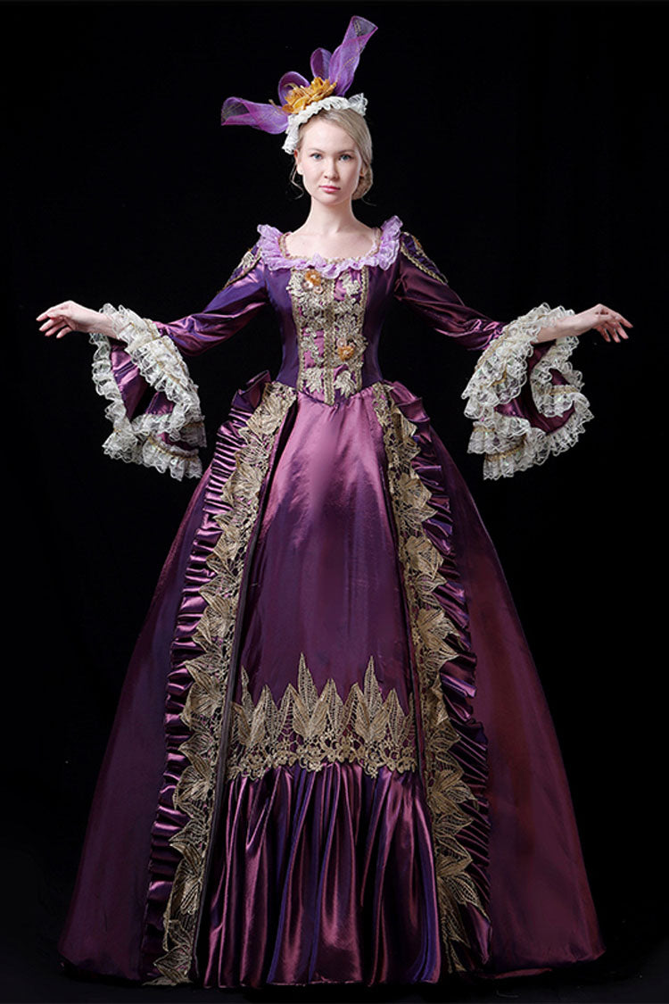 Multi-Layer Long Sleeves Trumpet Sleeves High Waisted Hollow Embroidery Print Victorian Lolita Prom Dress