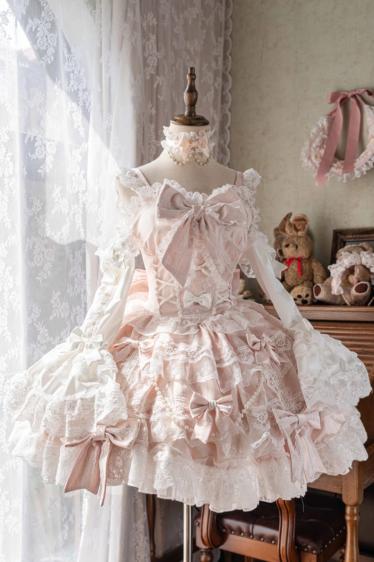 Pink Small Cakes Sleeveless Multi-Layered Ruffle Bowknot Lace Sweet Lolita Jsk Dress