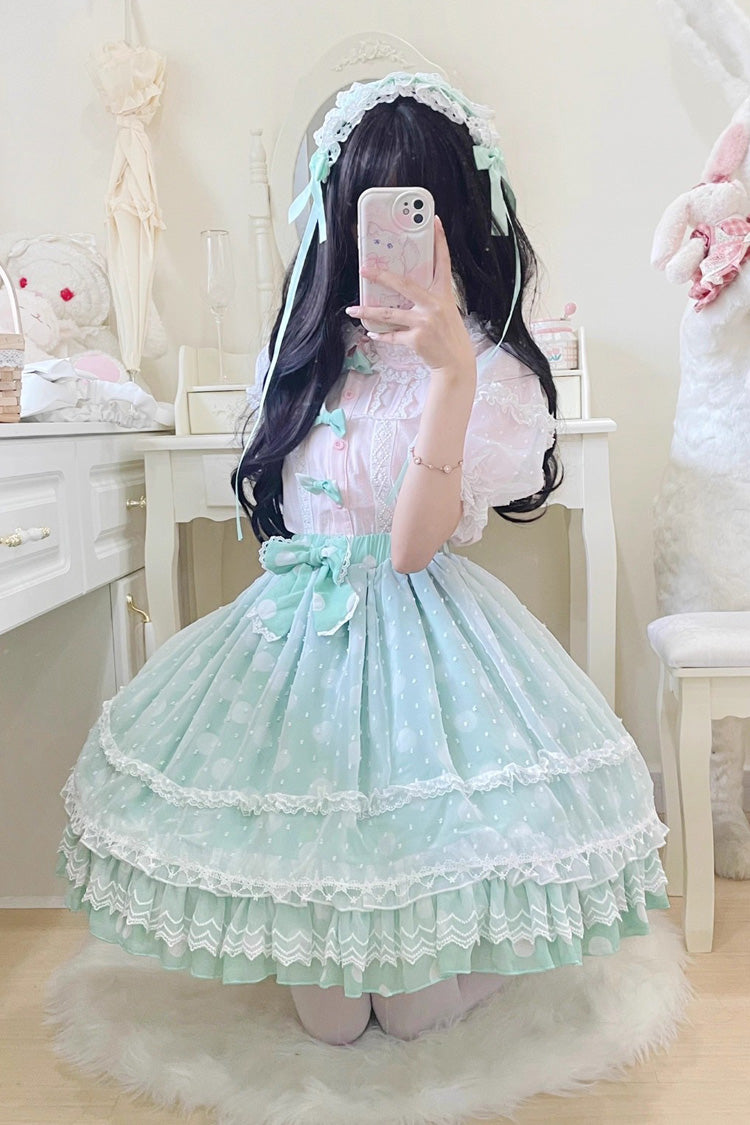 Wave Candy Triple-Layered Print Ruffle Bowknot Sweet Lolita Skirt 3 Colors