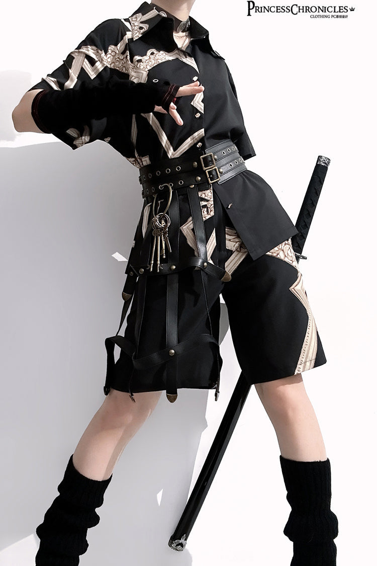 Black Dream Void Mirror Print Ouji Fashion Prince Handsome Lolita Blouse