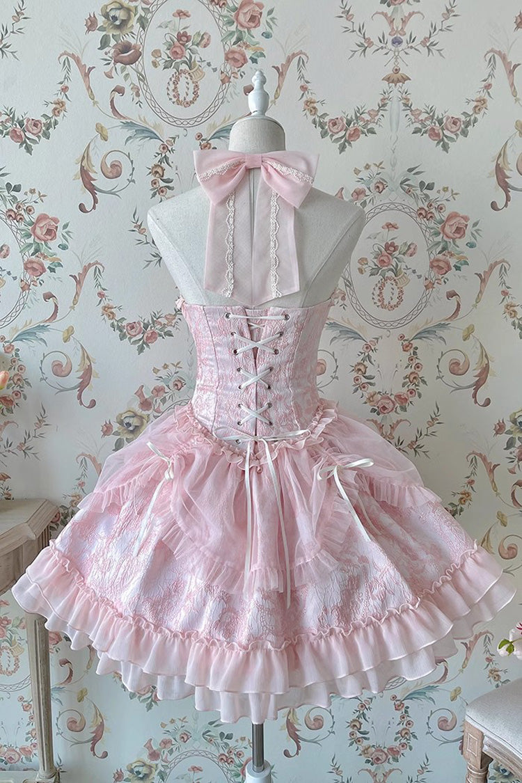 Pink Tube Top Sleeveless Blowknot Ruffled Sweet Lolita Tiered Dress
