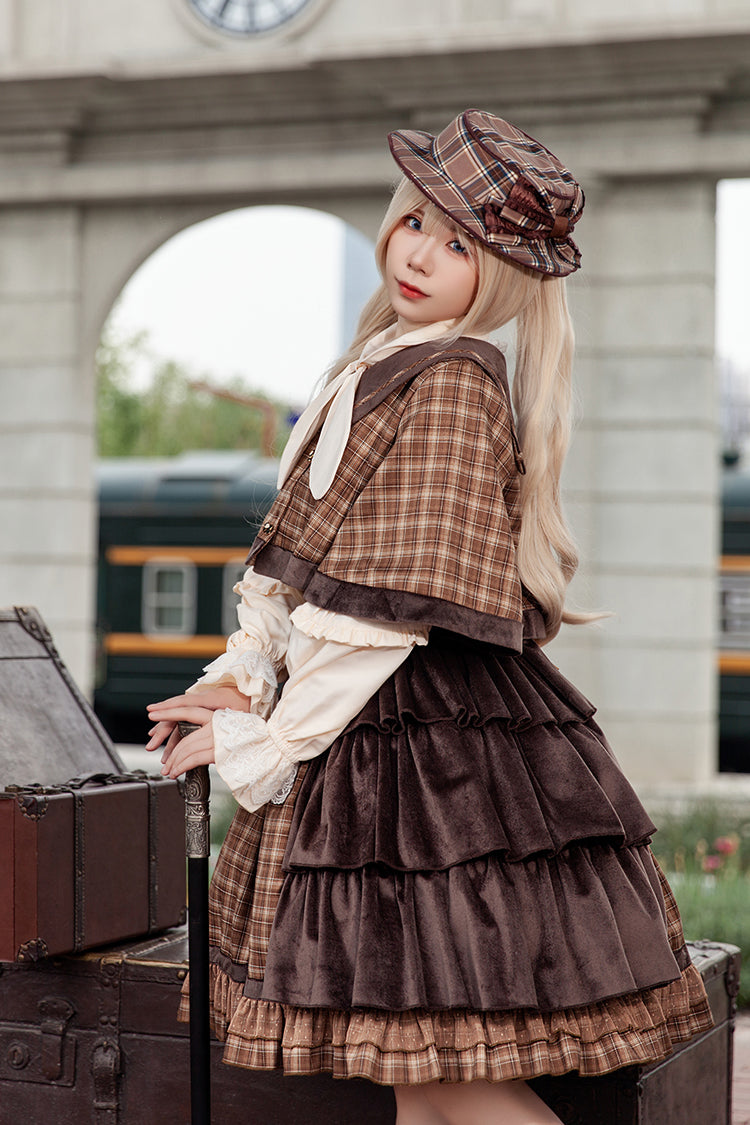 Brown Morning Tune Sleeveless High Waisted Print Ruffle Asymmetric Sweet Lolita Strap Dress