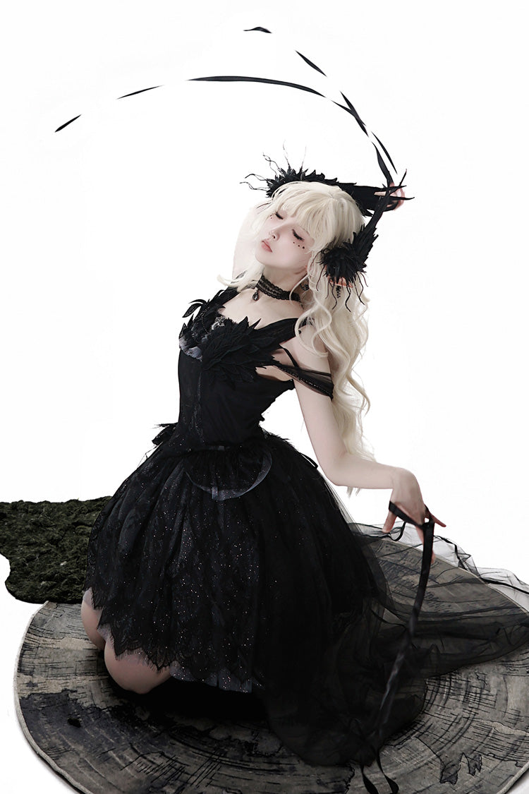 Black Black Swan's Prayer Sleeveless Ruffle Bowknot Gothic Ballet Lolita Jsk Dress