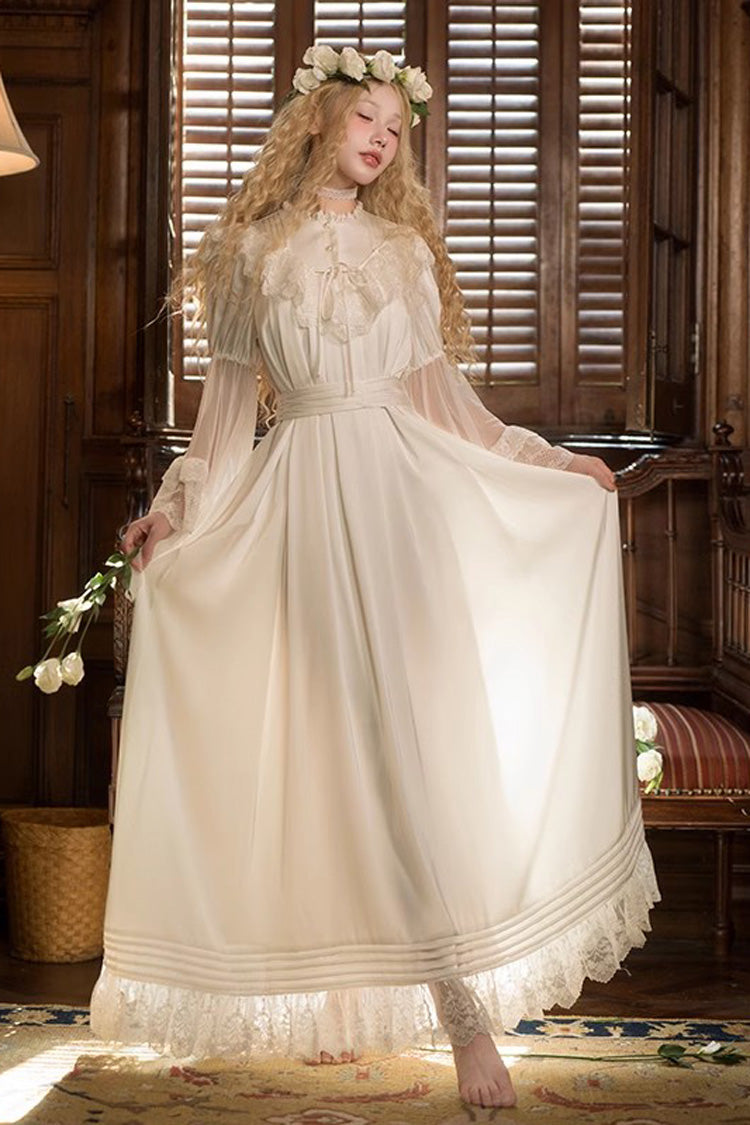 White Long Trumpet Sleeves Ruffle Lace Sweet Elegant Princess Lolita Dress