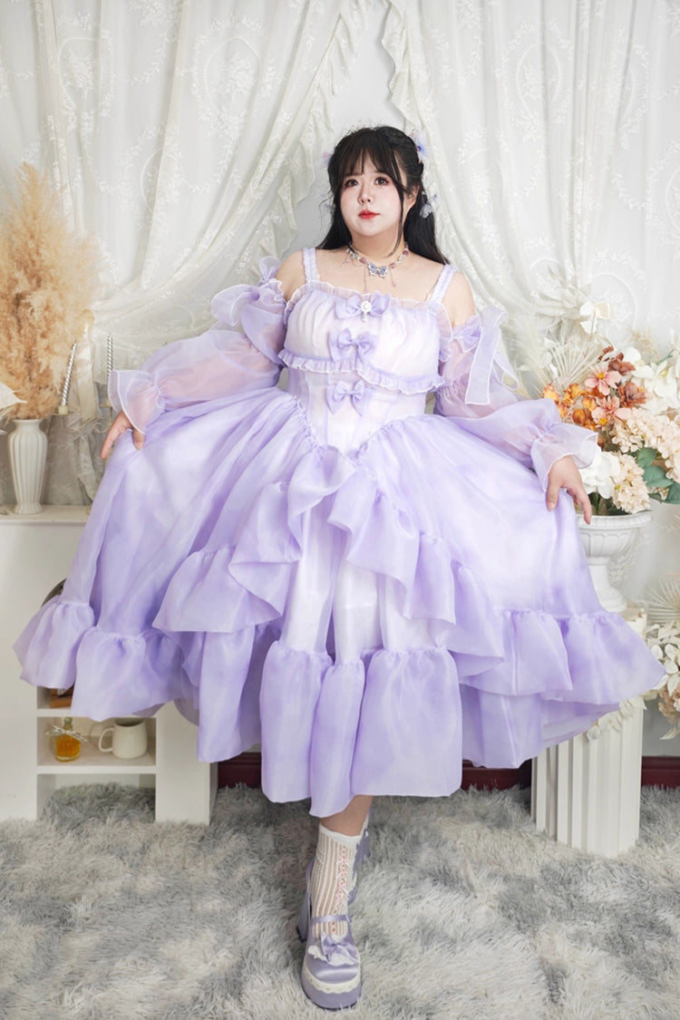 Purple Fall Into The Purple Galaxy Gradient Ruffle Cardigan Bowknot Sweet Plus Size Princess Lolita Jsk Dress
