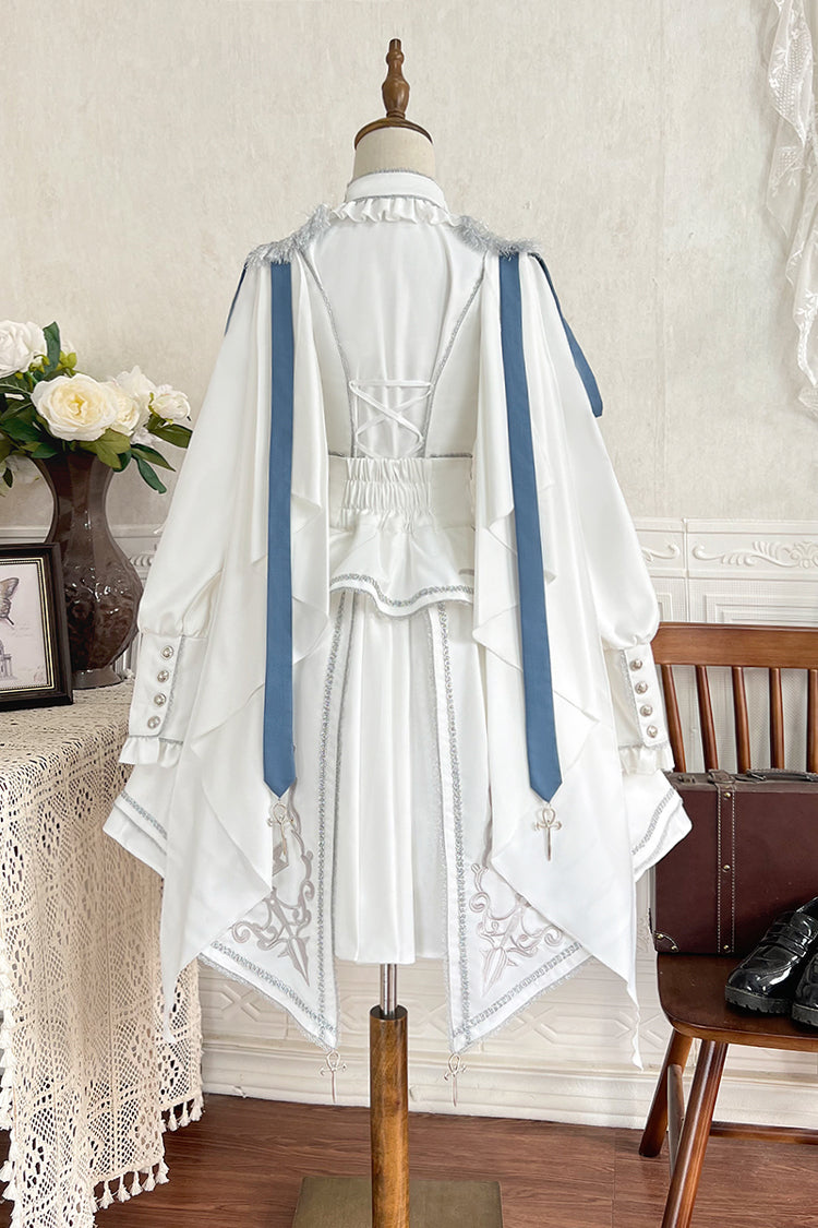 White/Blue Star Knight Print Punk Military Princess Handsome Ouji Lolita Skirt