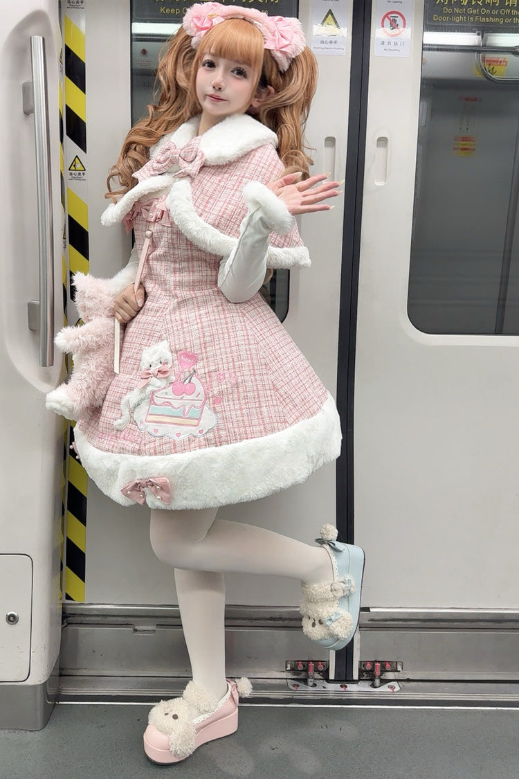 Pink Print Embroidery Bowknot Sweet Princess Lolita Jsk Dress