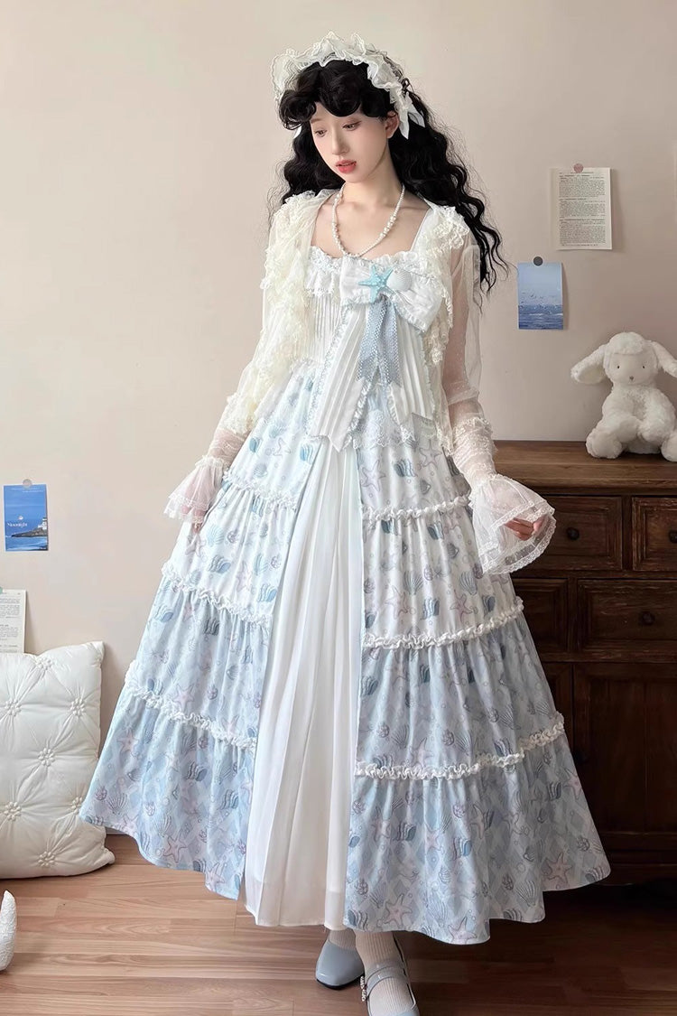 Light Blue Shell Print Cardigan Bowknot Elegant Princess Lolita Jsk Dress
