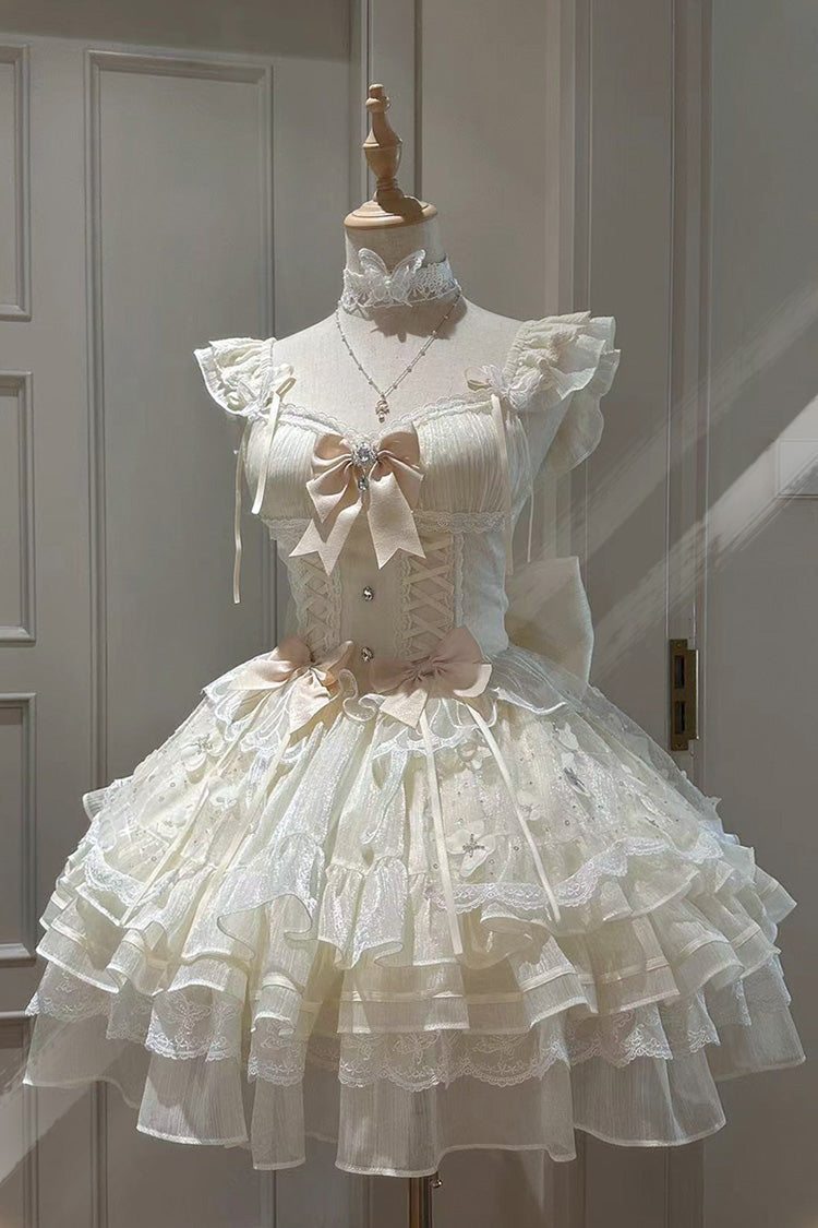 Ivory First Love Multi-Layered Ruffle Bowknot Lace-Up Sweet Elegant Princess Lolita Jsk Dress