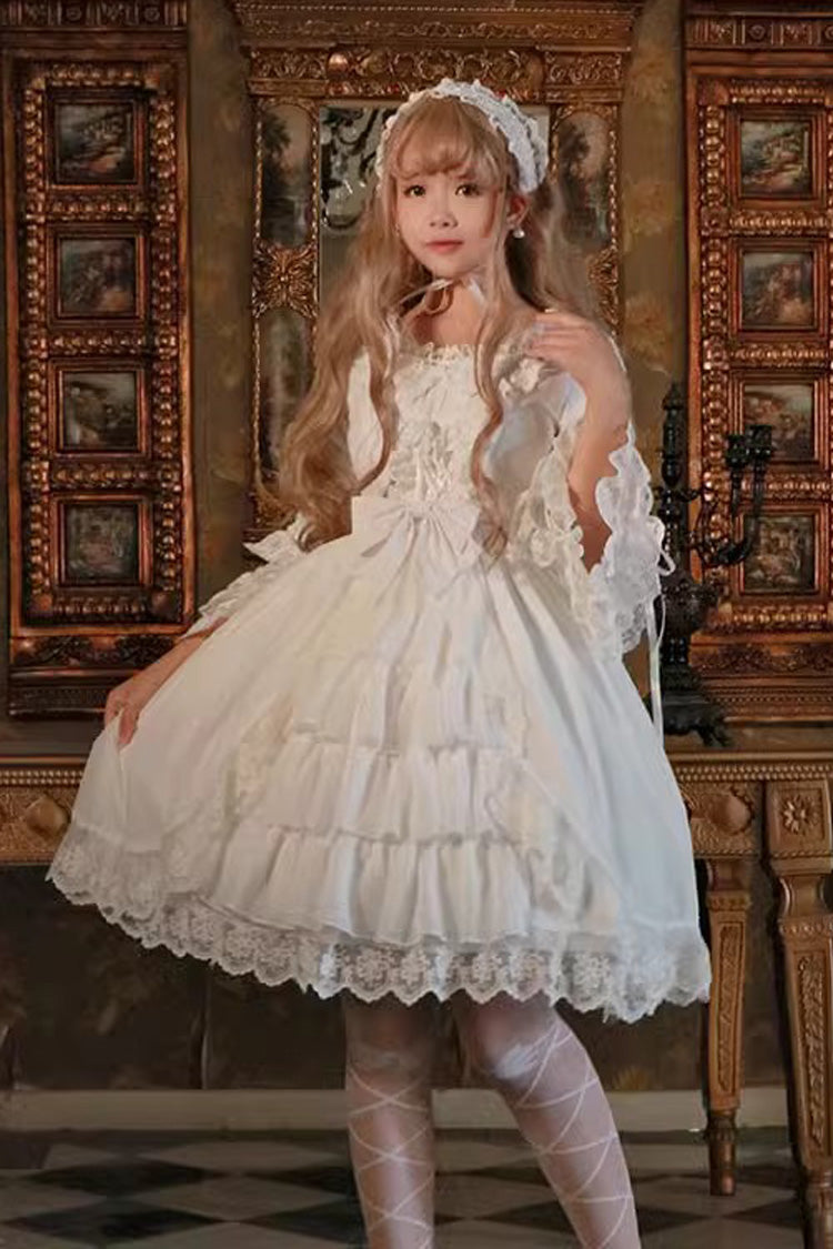 White Long Sleeves Ruffle Hanayome Cardigan Bowknot Sweet Lolita Dress