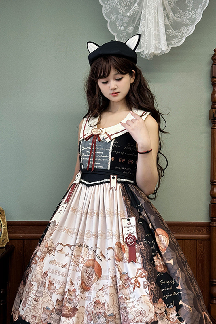 Black Fox Band Print Square Collar Bowknot Classic Lolita Jumper Dress