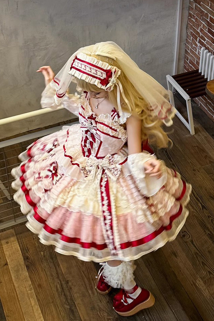 Pink Moonstone Sleeveless Ruffle Embroidery Bowknot Lace Fishbone Sweet Princess Lolita Dress