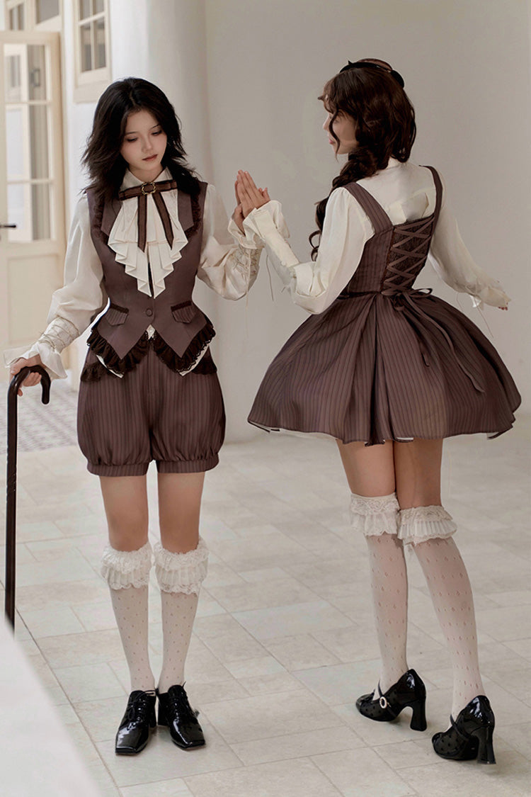 Brown Manchester City's Past Striped Print Ouji Fashion Prince Handsome Lolita Vest