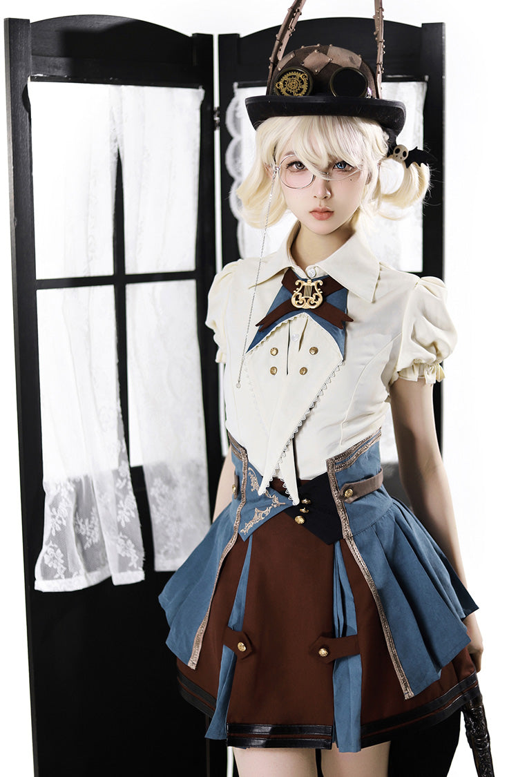 Fairy Town Train Conductor British Academy Short Sleeves Embroidery Punk Handsome Lolita Skirt Set
