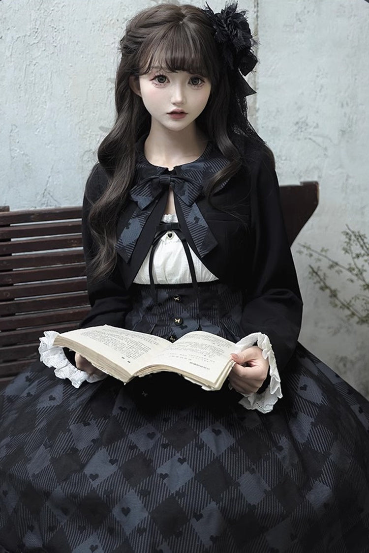 Black Swan Short Sleeves Plaid Print Sweet Elegant Princess Lolita Dress Short Version