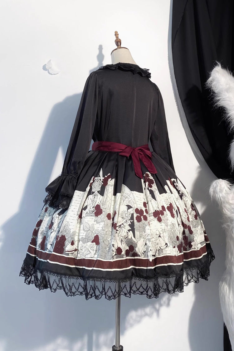 Black Alice of the Asylum Print Bowknot Lace Gothic Lolita Dress 2 Versions