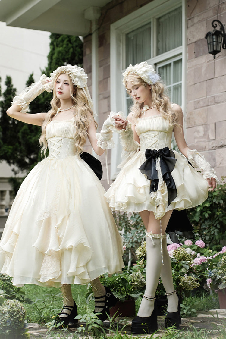 Ivory Moonlight Variations Sleeveless Ruffle Lace-Up Sweet Lolita Jsk Short Dress