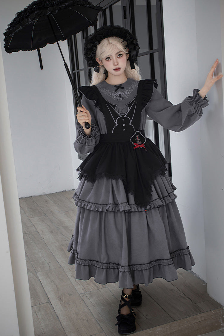 Castle Night Long Sleeves Ruffle Embroidery Gothic Lolita Dress 2 Colors
