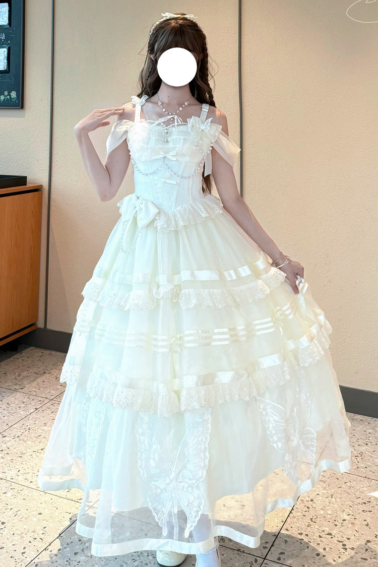 Apricot Moonlight Poems Triple-Layered Jacquard Ruffle Bowknot Lace Sweet Elegant Princess Lolita Jsk Dress