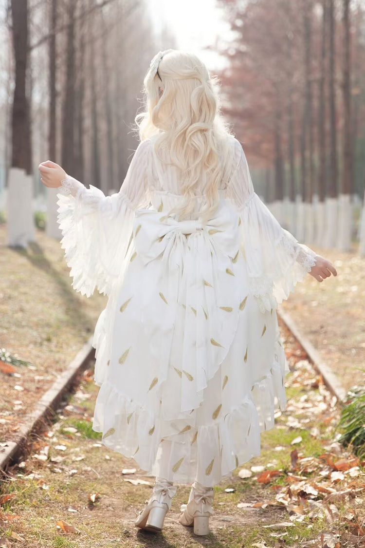 Feather Snowflake Embroidery Print Sleeveless Ruffle Bowknot Sweet Lolita Jsk Dress 3 Colors