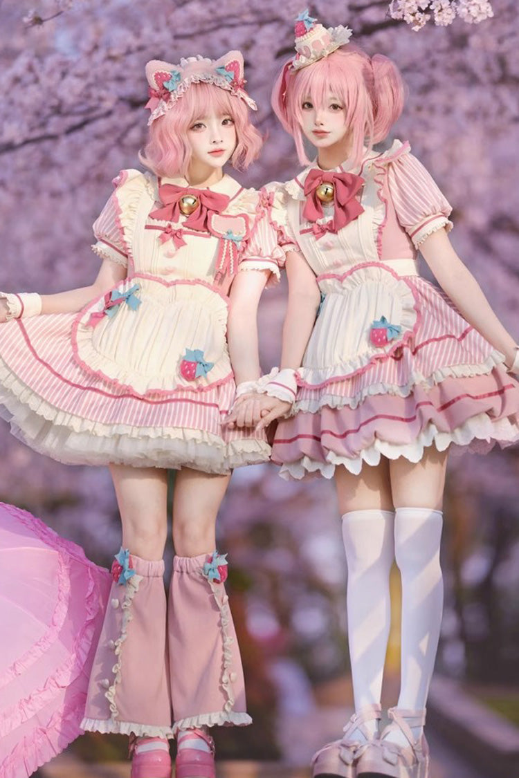 Pink Berry Bubbles Stripe Print Ruffle Bowknot Lace Sweet Lolita Dress