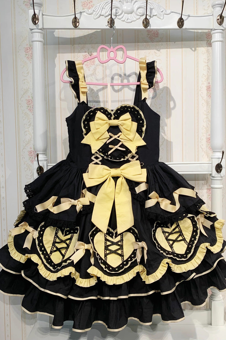 Black/Gold Frosted Sugar Gift Box Sleeveless Ruffle Bowknot Sweet Plus Size Princess Lolita Jsk Dress
