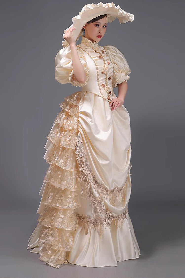 European Style Long Sleeves Multi-layer Ruffle Classic Elegant Princess Victorian Dress 3 Colors