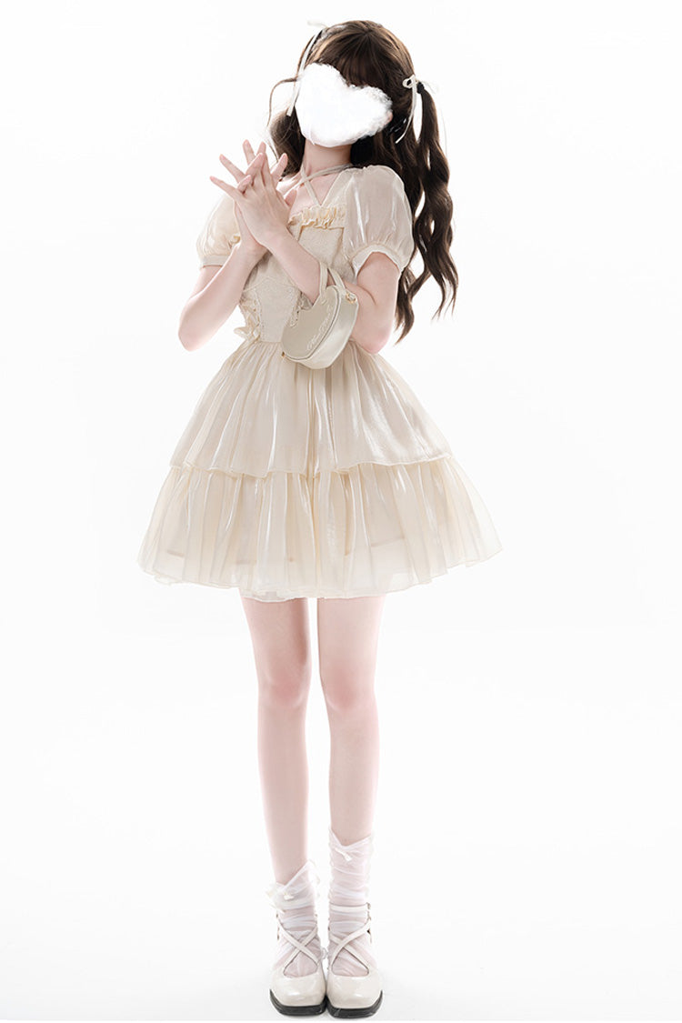 Apricot Prussian Legend Short Sleeves Multi-Layered Jacquard Ruffle Bowknot Sweet Lolita Dress