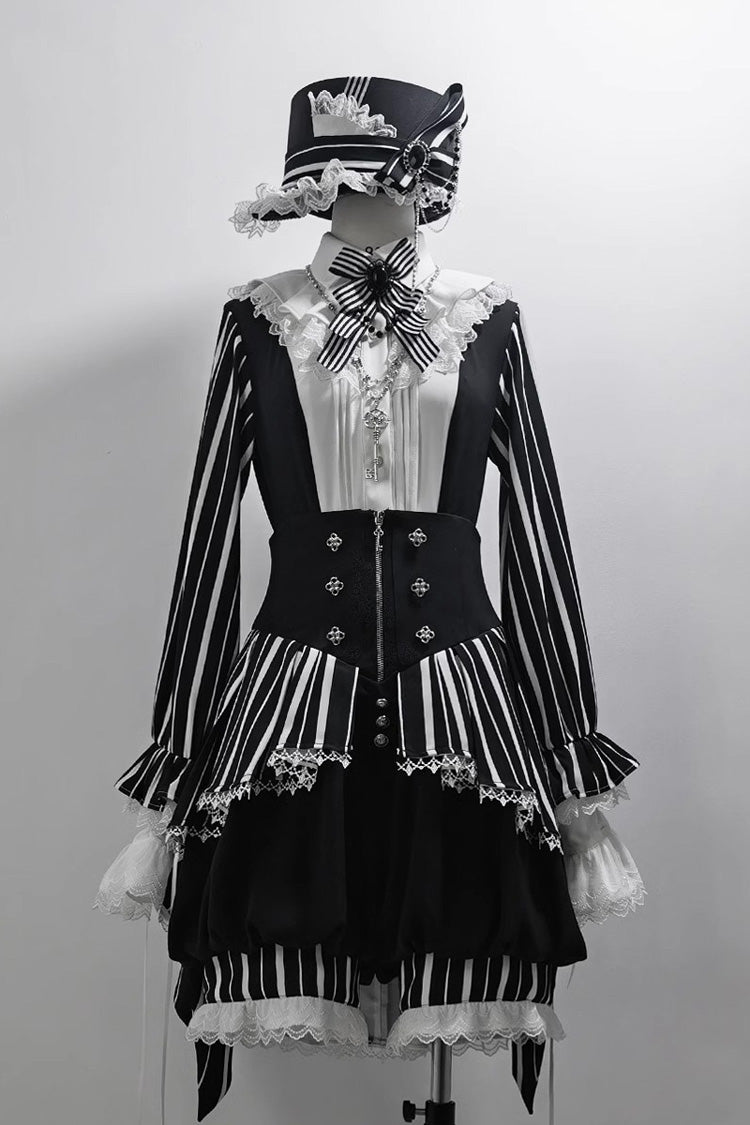 Black/White Wonderful Trick Stripe Print Lace Ouji Fashion Elegant Lolita Shorts