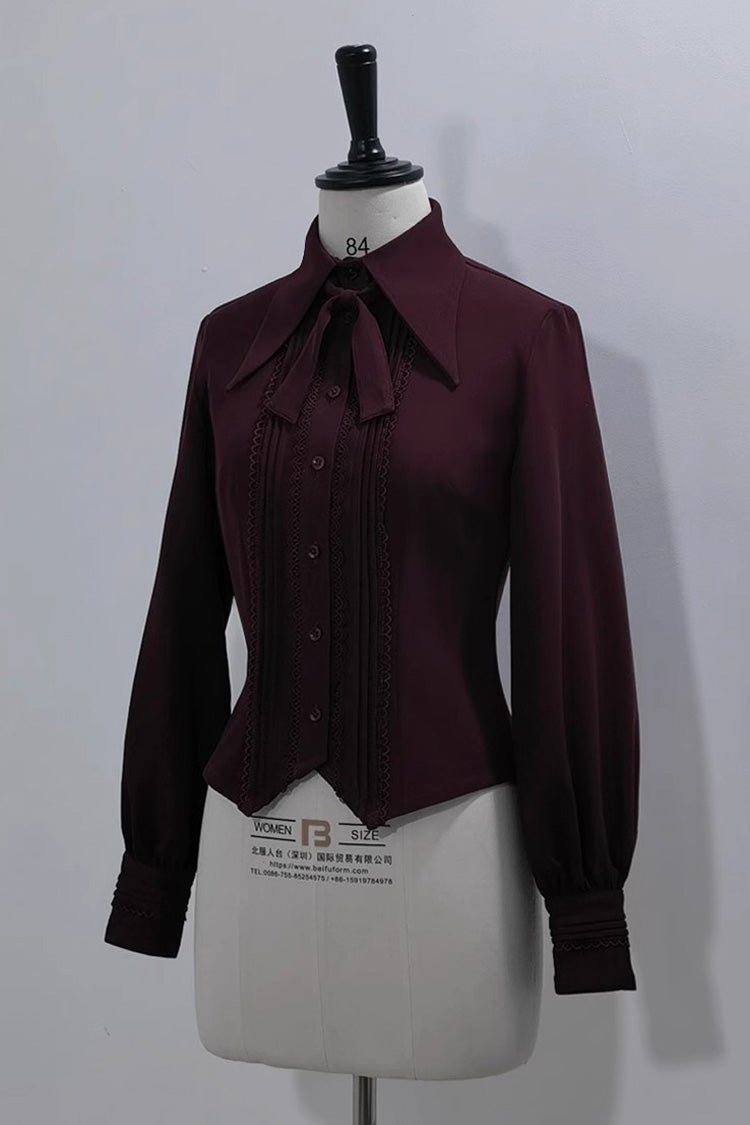 Red Lapel Collar Long Sleeves Embroidery Slim Gothic Vintage Prince Ouji Lolita Blouse
