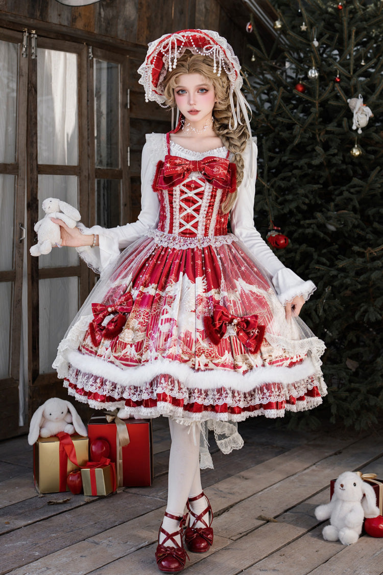 Red Happy New Year Printed Ruffled Bow Lace Classic Chinese Style Gorgeous Lolita Jsk Dress