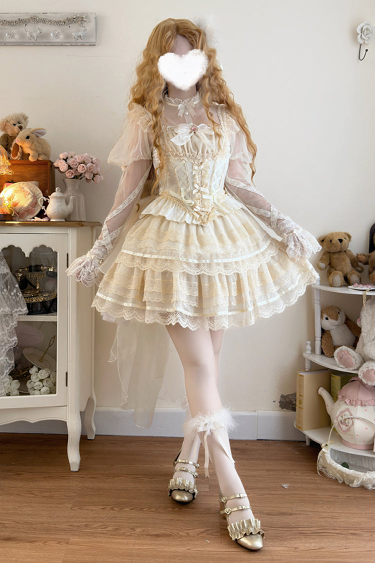 Apricot Girl Love Double-Layered Bowknot Lace Sweet Ballet Lolita Skirt Set