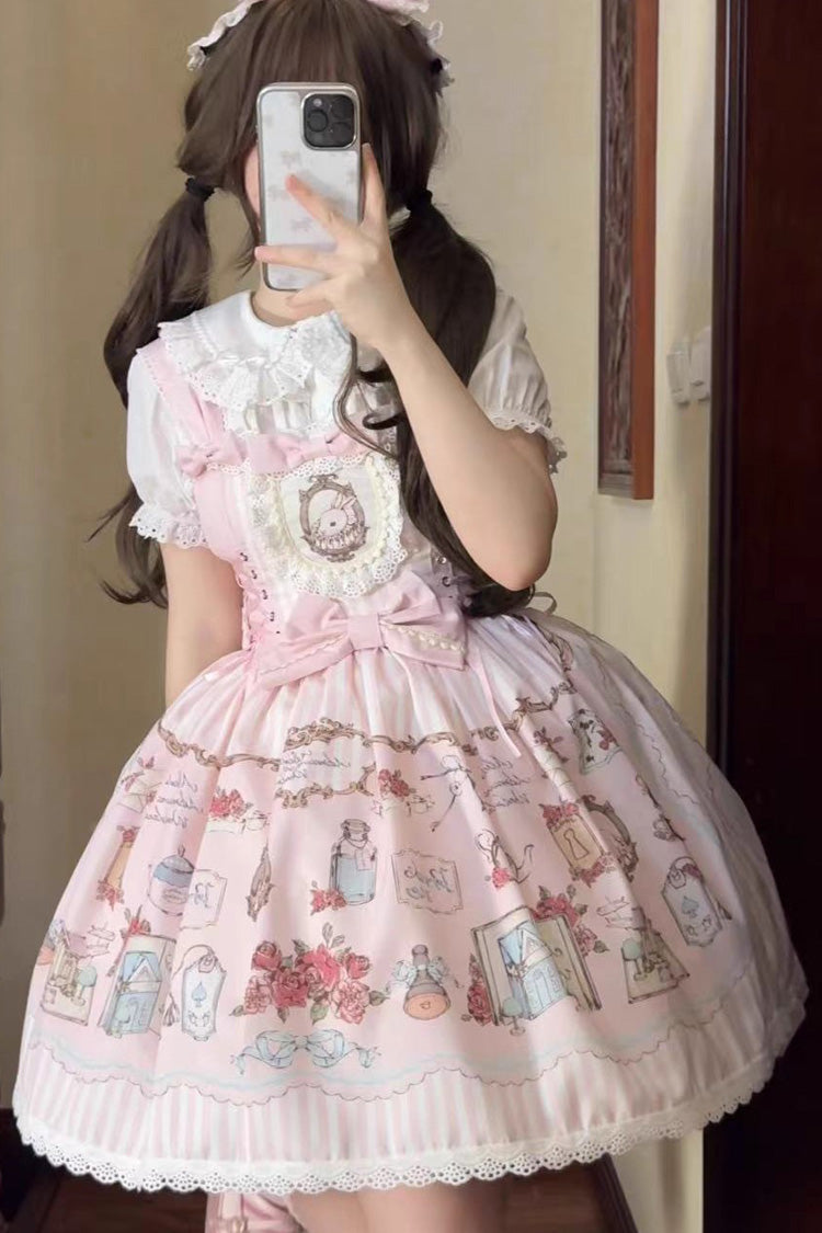 Rabbit's Collection Sleeveless Print Bowknot Lace Sweet Princess Lolita Jsk Dress 3 Colors