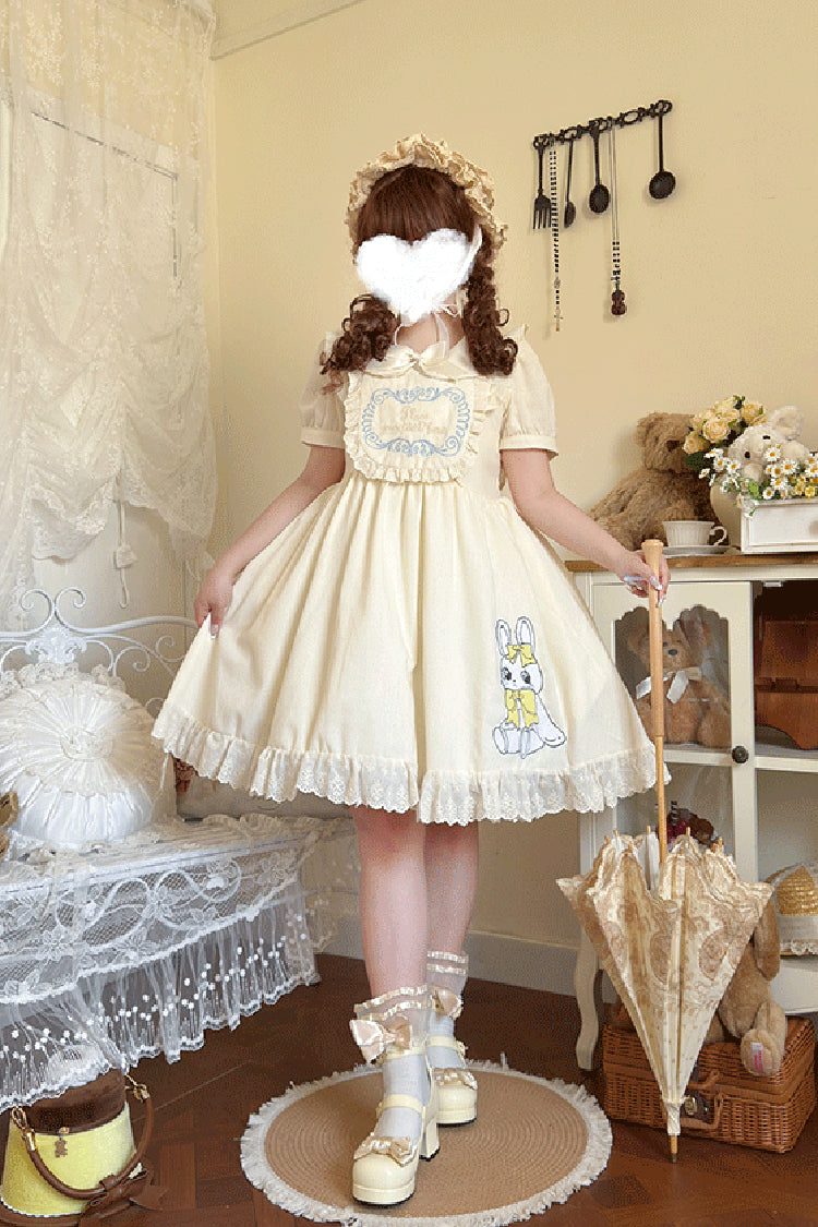 Apricot Sweet Dream Bunny Doll Collar Short Sleeves Ruffle Embroidery Bowknot Sweet Plus Size Lolita Dress