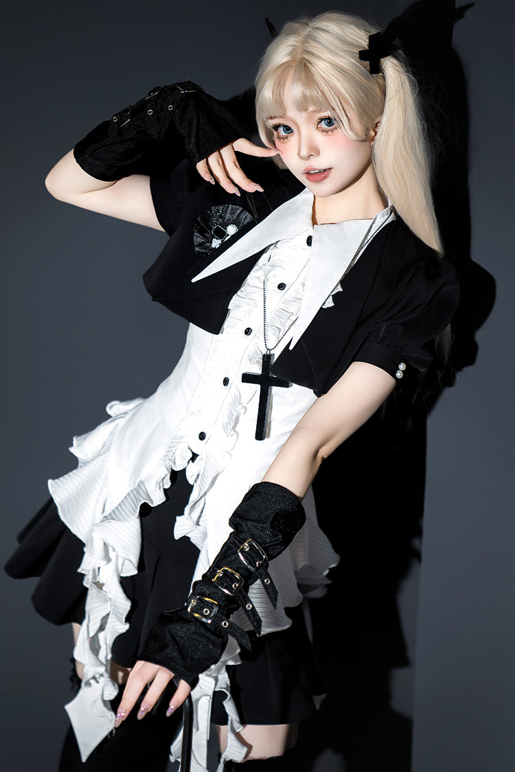 Black Broken Gemstones Ruffle Gothic Lolita Skirt