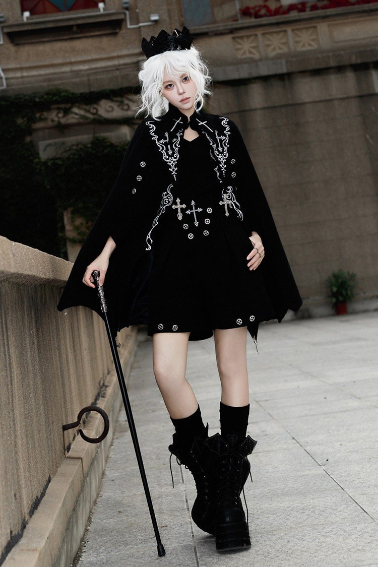 Black The Eternal Night Descends Embroidered Ouji Gothic Lolita Cloak Shorts Set